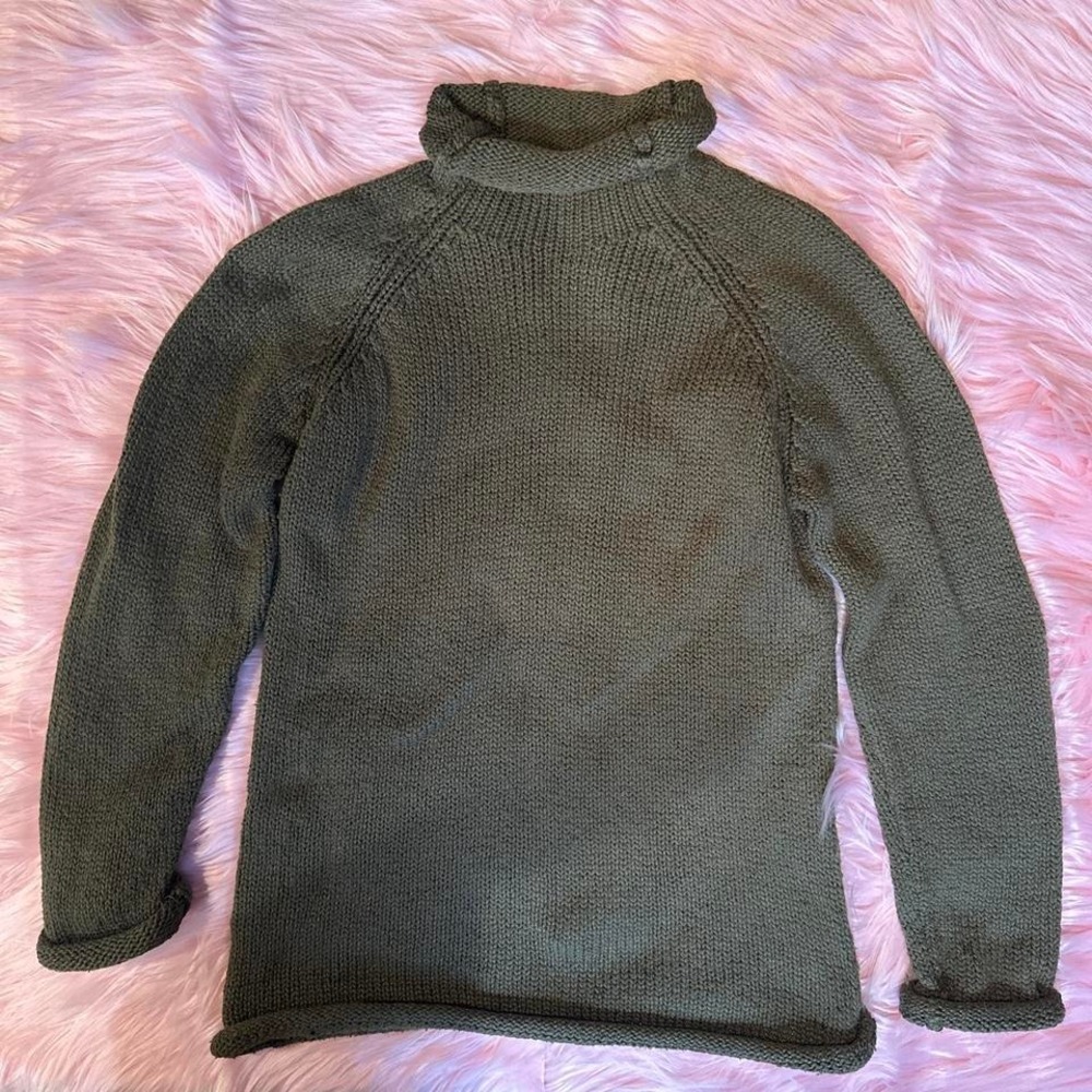Olive Green cotton Funnel Neck Roll Over Fishermen Sweater SMALL Fairy Grunge